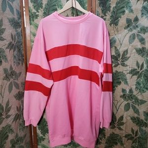 Hot Pink Striped Sweatshirt Dress